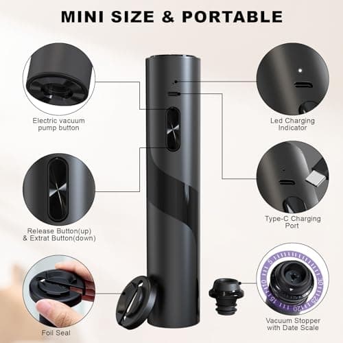 COKUNST Electric Wine Opener with Vacuum Pump, USB Rechargeable Wine Bottle Opener with Foil Cutter, Vacuum Stopper, Cordless Automatic Corkscrews Remover Gift Kit for Home Kitchen 5