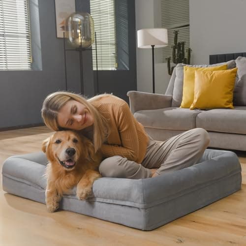 Song Puppy Orthopedic Dog Bed for Large Size Dogs, Waterproof Dog Beds with 4-Sides Removable Bolster, Large Pet Beds Non-Slip Bottom Pet Couch with Removable Washable Cover, Gray 7