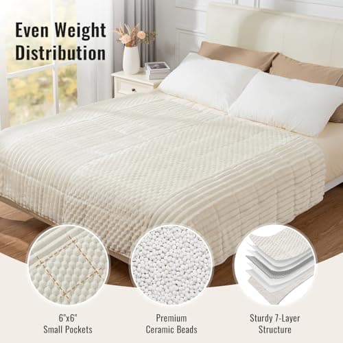 Uttermara Fleece Weighted Blanket for Adults King Size 15lbs, Soft Sherpa Weighted Blankets for Sleeping and Calming, Fuzzy Heavy Blanket for Bed and Couch, 80 x 87 Inches, Cream White 5