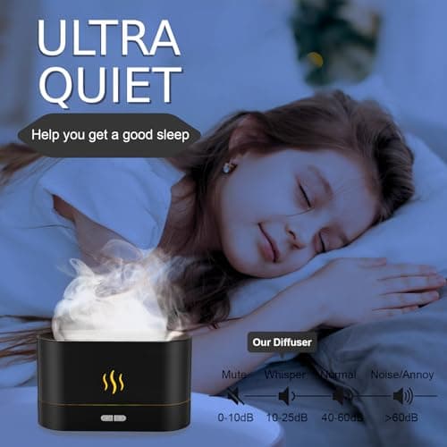 PIZAY Essential Oil Diffuser, Flame Air Humidifier with Fire Led Light - 2 Rightness, 180mL Capacity (8 Hours), Auto-Off Protection Air Diffuser for Home Bedroom Office Gifts(Black) 5