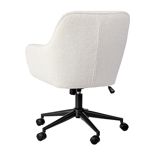 Martha Stewart Rayna Swivel Task Chair with Flared Arms for Home Office in White Boucle with Oil Rubbed Bronze Frame 9