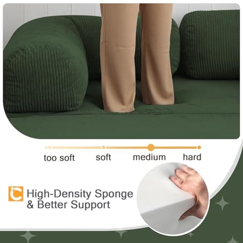COMAX 4‑in‑1 Futon Sofa Bed Queen – Floor Foldable Convertible Sofa Couch with L‑Shaped Armrests, Removable Cover, Green Convertible Guest Bed | Space‑Saving Fold‑Out Mattress Lounge for Living Room 8
