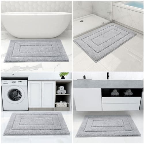 Buganda Bathroom Rugs, 24" x 16", Soft and Absorbent Microfiber Bath Rugs, Non-Slip Shaggy Shower Carpet, Machine Wash Dry Bath Mats for Bathroom Floor, Tub and Shower, Grey 8