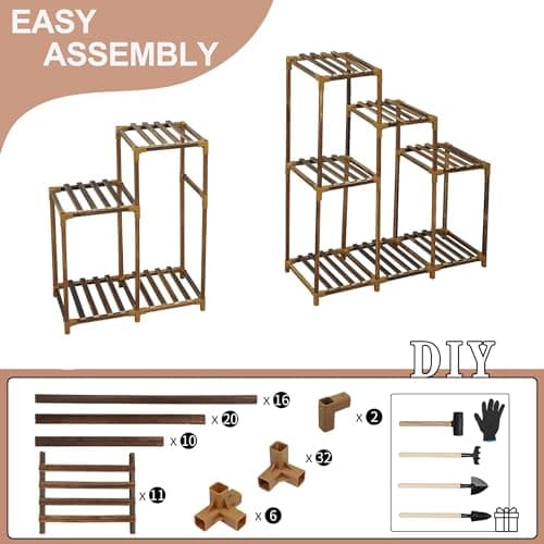 HOMKIRT Plant Stand Indoor Outdoor, 11 Tier Corner Shelf Wood Rack Organizer Display for Multiple Plants Large Ladder Holder Flower Stand for Living Room Patio Porch 6