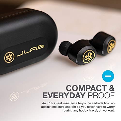 JLab JBuds Air Icon True Wireless Signature Bluetooth Earbuds + Charging Case, Black & Gold, IP55 Sweat Resistance, Bluetooth 5.0 Connection, Stereo Phone Calls, 3 EQ Sound Settings 5