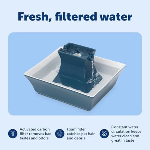 PetSafe Drinkwell Pagoda Fountain - Hygienic Ceramic Continuous Flowing Fountain - Elevated Upper Bowl & Double Free-Falling Stream Design - Minimalist Pet Hydration Station - 70 oz Capacity 6