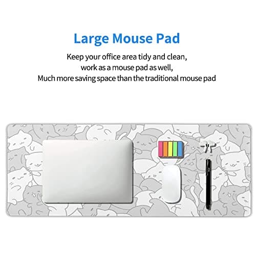 aportt White Kawaii Cats Gaming Mouse Pad XL Cute Anime Kittens Japanese Extended Big Large Desk Mat Non-Slip Rubber Base Stitched Edge Long Keyboard Mousepad for PC Computer Laptop,31.5×11.8 Inches 7