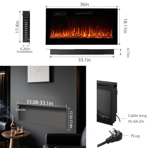 Pixelora Electric Fireplace Inserts Modernos - Wall Fireplace With App/Remote/Touch Control & Child Lock, 750w/1500w Heater 7 Flame Speed/Brightness, 12 Colors And 5 Realistic Fire Sound For Bedrooms 8