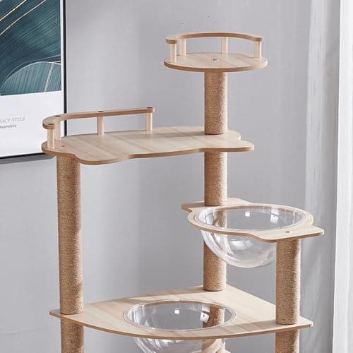 Oceskyha Cat Tree, Modern Cat Tree Tower for Indoor Cats - 67"" Tall Wooden Condo with Hammock, Scratching Post and Toy for Large Cats ，Pet Home(Style B12X) 5