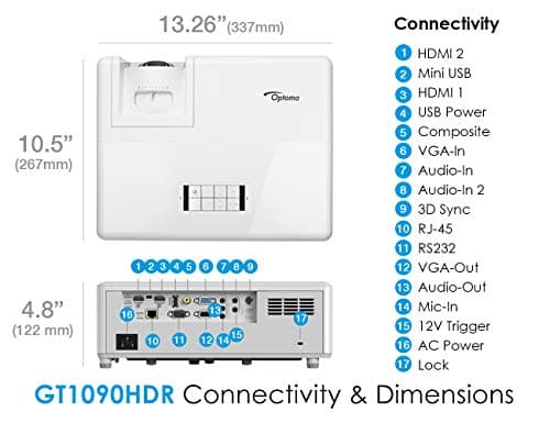 Optoma GT1090HDR Short Throw Laser Home Theater Projector | 4K HDR Input | Lamp-Free Reliable Operation 30,000 hours | Bright 4,200 lumens for Day and Night | Short Throw 7