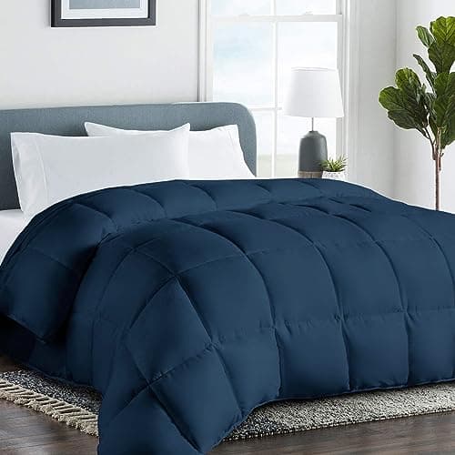 COHOME Premium King Size Comforter, All-Season Quilted Down Alternative Duvet Insert, Luxury Hotel GentleSoft Comforter with Anti-Clump Tech & 8 Tabs - Reversible - Navy Blue 90x102 inches