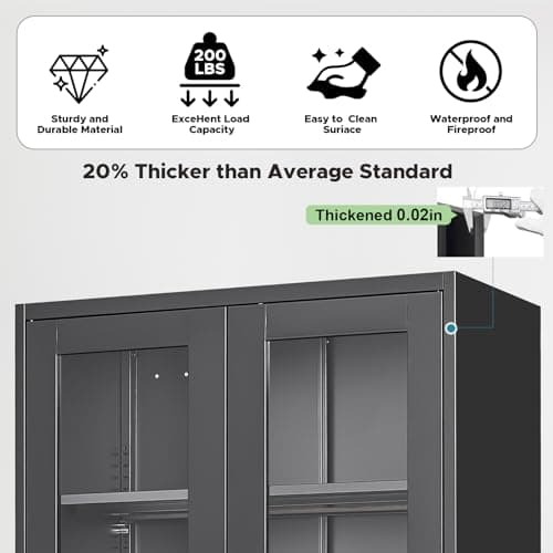 Curio Display Cabinet with Glass Doors,71”H Metal Display Case with 4 Adjustable Shelves - Black China Storage Cabinet for Collectibles, Trophies & Liquor - Locking Tall Glass Cabinet for Home 7