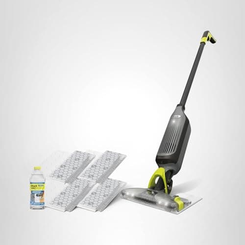 Shark VACMOP Cordless Hard Floor Cleaner, Vacuum and Spray Mop, Powerful Suction, Lightweight, LED Headlights, Includes 4 Disposable Pads, 12oz Multi-Surface Cleaning Solution, Gray, VM252 12
