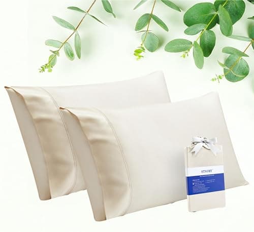 STNOMY Premium Eucalyptus Tencel Cooling Pillowcase 2 Pack Queen Cream | Moisture Wicking for Night Sweats | 3X Faster Drying | Oeko-TEX Certified 300TC Sateen | Temp Regulating Hypoallergenic