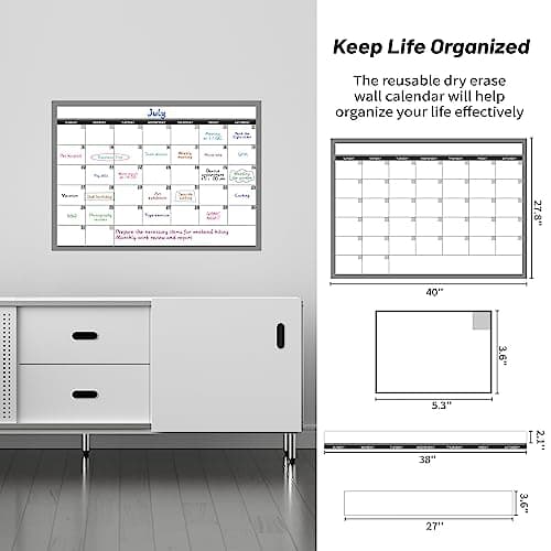 Large Dry Erase Calendar for Wall, Undated 1 Month Wall Calendar, 40" x 28" Erasable & Reusable Laminated Calendar, 10 Round Stickers, Great Layout Wall Calendar Monthly for Home Office School 5