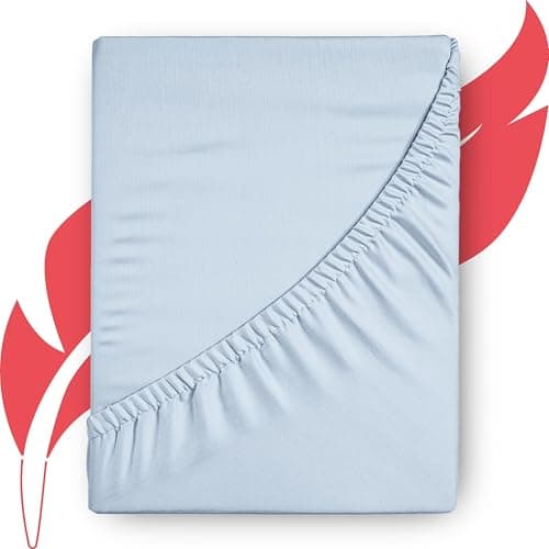 Ashton Sheets Premium Egyptian Cotton King Fitted Sheet Only - 22" Extra Deep Pocket King Fitted Sheet, Easy Snug Fit, Soft Cooling Sateen Weave, Extra Long Staple Cotton Bottom Sheets - Light Blue