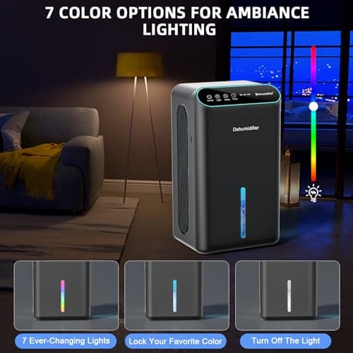 Dehumidifiers for Home, Up to 800 Sq.ft, 86oz Water Tank, Dehumidifiers for Bedroom with Essential Oil Diffuser, 7 Color LED Light, 24H Timer, Auto Shut-off, Ideal for Bathroom Basement Closet RV 7