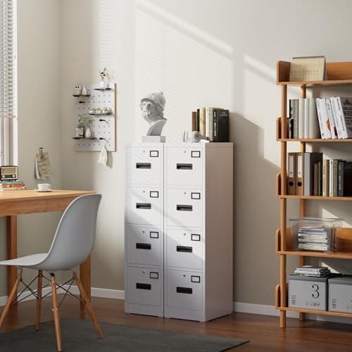 SUXXAN 4 Drawer File Cabinet,Metal Vertical File Storage Cabinet Lock, Home Steel Vertical File CabinetA4 /Legal Size,14.96''Wx19.69''Dx52.36''H,Assembly Required(White)…,14.96''w 4 Drawer White 9