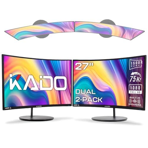 Kado Dual Monitor Setup - 2-Pack 27" Curved 1920x1080 Computer Monitor 1500R 75Hz VESA Mount HDMI Office Gaming Hybrid Built-in Speakers (C27X Dual Series)