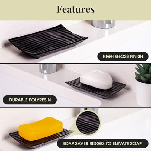 Modern Zen Black Ceramic Soap Dish - 4.9 x 3 Inches Sleek Bathroom Soap Tray - Durable Bar Soap Holder with Soap Saver Ridges, Black Soap Dish for Bathroom, Kitchen, or Shower 7
