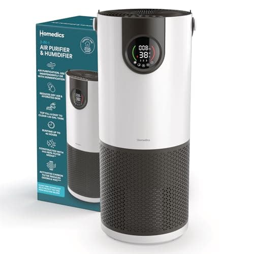 Homedics 2-in-1 Air Purifier & Evaporative Humidifier for Large Rooms HEPA Air Cleaner, Filtered Humidification, Digital Air Quality Sensor, Auto Mode, Tower Design for Home, No Visible Mist
