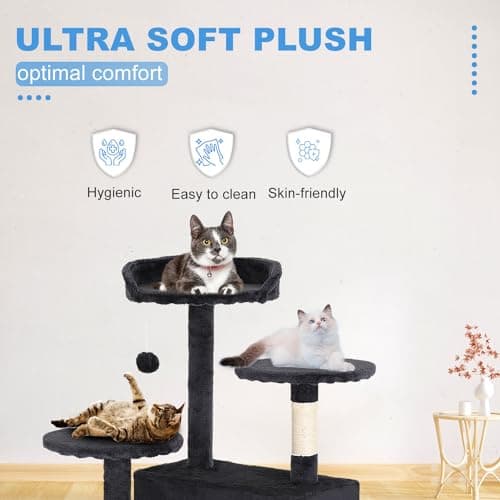 FDW | 54" Cat Tree Tower | Dark Gray | Multi-Level Indoor Activity Center with Sisal Scratching Posts, Condos, Plush Perches, Hanging Cat Toys | Sturdy, Easy to Assemble | for Kittens & Adult Cats 5