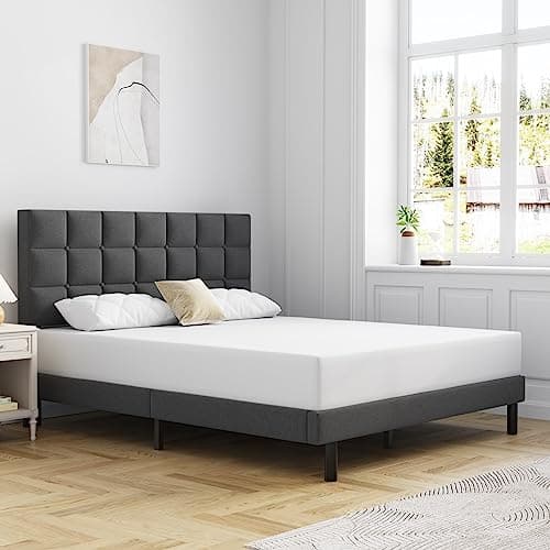 Molblly Queen Bed Frame Upholstered Platform with Headboard and Strong Wooden Slats,Non-Slip and Noiseless,No Box Spring Needed, Easy Assembly,Dark Gray 6