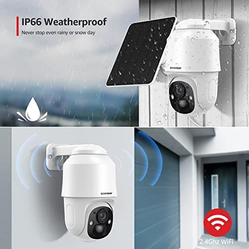 BOAVISION Security Camera Wireless WiFi Outdoor,Solar Powered Camera Pan Tilt 360° View PIR Human Detection Color Night Vision Wireless Surveillance IP Cameras for Home Security 7