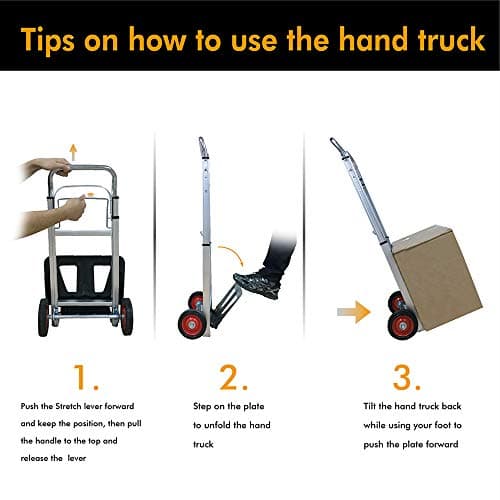 LEADALLWAY Hand Truck Aluminum Foldable Hand Cart with 6" Wheels 220 lbs Capacity 6