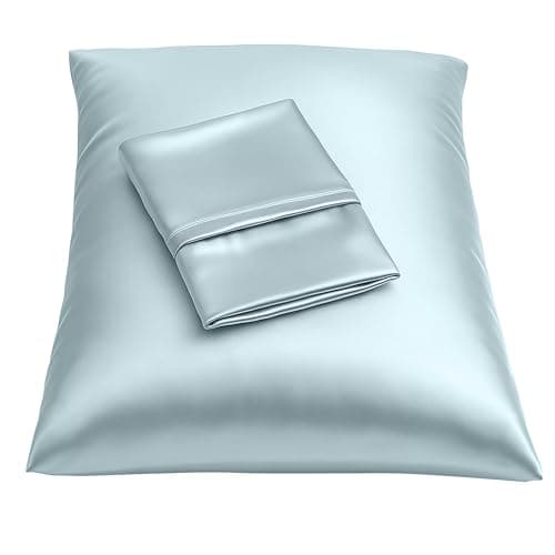 BLISSFORD Satin Pillowcase with Zipper, for Hair and Skin Care, Feels Soft and Cool Like a Silk Pillowcase, Satin Pillow Cases 2 Pack, Slik Pillow Cover, Baby Blue - Standard Size, Set of 2