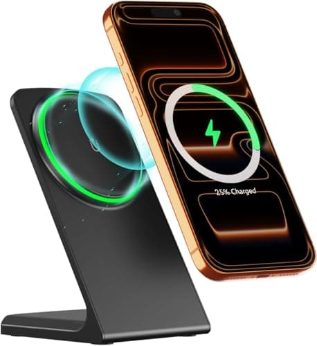 Fast Magnetic Wireless Charger Holder, for iPhone 17-12 Samsung Galaxy S26-S21 Google Pixel 10-6, with C to C Cable and Sleep-Friendly LED Indicator Ring (Onyx Black, No Adapter)