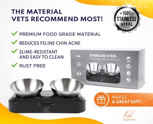 Cat Food Bowl - KATSUPREME Cat Bowls for Indoor Cats | Set of 2 Stainless Steel Bowl, Tilted Bowls Elevated Anti Vomiting, Non-Slip Base, Ant Proof Food & Water. 5