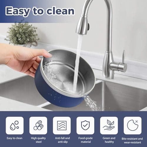LIHOOOOM Stainless Steel Dog Bowl, Metal Water and Food Dish for Large Dogs, Insulated Non-Slip Pet Bowl, Easy Clean, 40oz, Blue 5