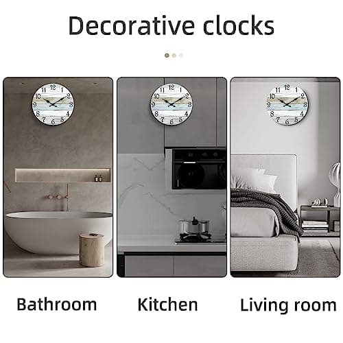 CHYLIN Wall Clock Silent Non Ticking Wall Clocks Battery Operated, Rustic Coastal Country Clock Decorative for Bathroom Kitchen(10 Inch) 8