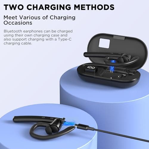 TERUNSOUl Bluetooth Headset V5.3, Wireless Bluetooth Earpiece with 600mAh Charging Case, 110H Playtime, Hands Free Headset for Cell Phone and Computer with Built-in Microphone for Work Trucker Office 7