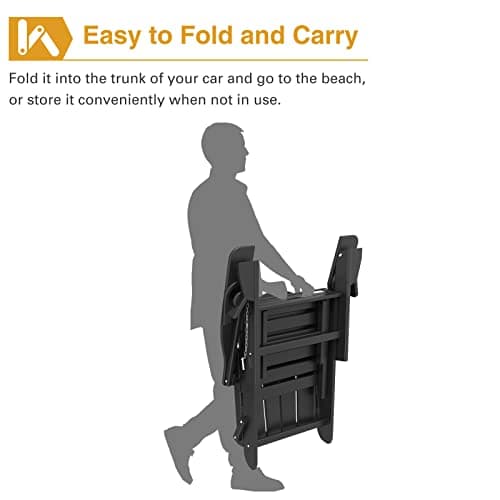 Mdeam Folding Adirondack Chair with Retractable Ottoman, HDPE All-Weather Fire Pit Chair with 2 Cup Holders, Outdoor Chair for Deck Patio Garden Backyard Lawn (Black) 7