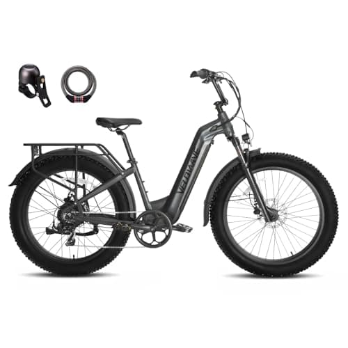VELOWAVE Electric Bike 26" Fat Tire Ebike Electric Bike for Adults with Peak 1200W Brushless Motor 47.79V 14.4AH Removable LG Cell Battery Step-Thru E Bike Shimano 7-Speed