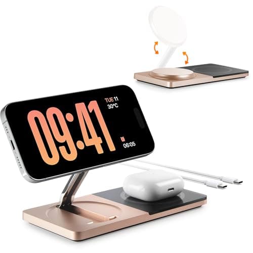 Wireless Charging Station for iPhone & AirPods: Foldable Charger Stand with MagSafe, 2-in-1 Magnetic Charger Stand for iPhone 12-15 & iPhone 16 & AirPods (No AC Adapter)