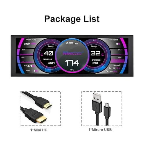 wisecoco 7.84 Inch Mini Monitor HD IPS 1280x400 Secondary Screen Stretched Bar LCD Display with Casing for Laptop Computer Speed Temperature Windows Aida64 CPU GPU Monitoring 8