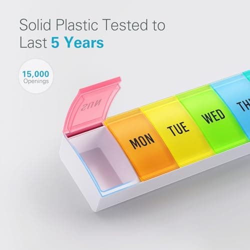 VVM Weekly Pill Organizer Large, Easy Open Pill Box 7 Day with Secure Closure, Medicine Pill Organizer for The Arthritis, Pill Container Holder, Daily Pill Case for Vitamins Medication Supplements 5