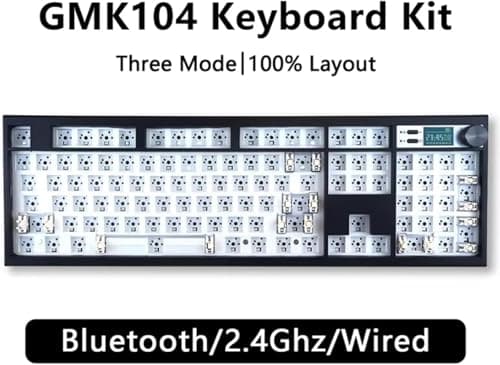 GMK104 Barebones Keyboard Kit with Screen&Knob,QMK/VIA Programmable BT5.0/2.4GHz/Type-C Tri-Mode Gasket Mounted Hot Swap RGB Backlit Full Size Custom PCB Kit DIY Mechanical Keyboard for Win/Mac(Black) 8