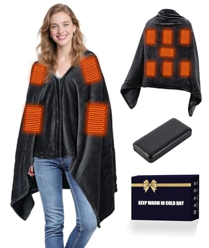 Hcaiip Portable USB Heated Shawl Wraps for Women Men, Heated Shawl Blanket Cordless with 11 Heating Zones, Heated Blanket Throw with Battery Wearable Heated Poncho Shawls