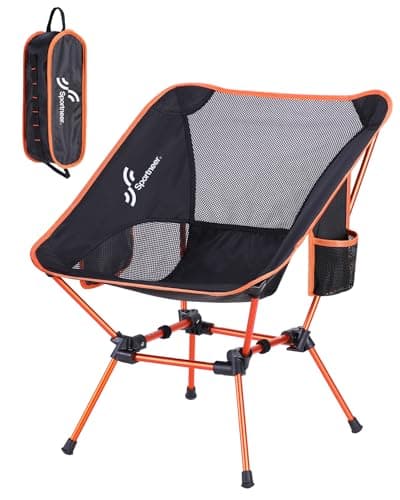 Sportneer Camping Chairs, Lightweight Outdoor Chairs with 2 Side Pockets & Storage Bag, Foldable & Portable Lawn Chairs for Camping Hiking Lawn Picnic Beach Outdoor Travel (1, Orange)