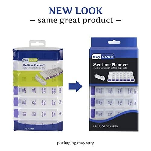 EZY DOSE Weekly (7-Day) Daily Pill Case, Medicine Planner, Vitamin Organizer Container, 4 Times a Day, Small Removable Compartments, Covenient and Easy to Use, Color May Vary, Clear Lids, BPA Free 9