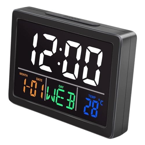 RQG Alarm Clock for Bedrooms, 5.5" Large LED Digital Alarm Clock, Desk Clock for Living Room with Temperature Calendar Snooze, Adjustable Volume, Gift for Heavy Sleepers Students Elderly