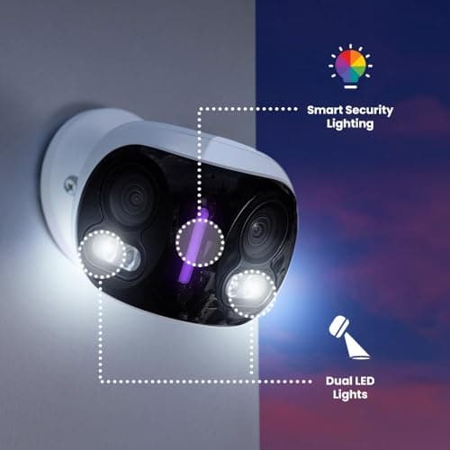 Lorex 4K 8MP IP Wired Dual-Lens Add-On Outdoor Security Camera | Smart Security Lighting | Motion Detection | 180° Panoramic View | Auto Framing | Color Night Vision | 2-Way Talk | Requires Recorder 8