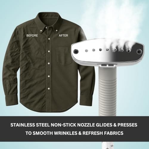 SALAV® Standing Steamer for Clothes, 1500W Powerful Garment Steamer with Roll Wheels, 4 Steam Settings, High Efficiency Stainless Steel Plate, with Limescale Remover Descaler Packets 6