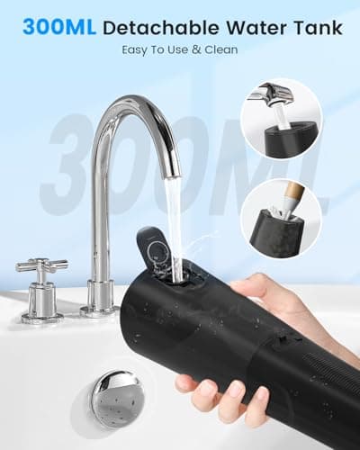 VIMMK Water Flosser, Cordless Water Dental Flosser, 9 Jet Tips 5 Modes 300ML IPX7 Waterproof, Portable Rechargeable Oral Irrigator for Home Travel - Gums, Orthodontic, Braces Care - Black 5