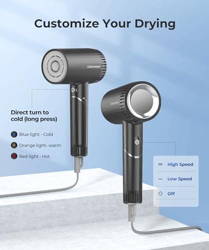 Hair Dryer, 100,000 RPM High-Speed Blow Dryers for Women & Men, Hair Dryers with Diffuser & Nozzle, Portable for Travel Home Use, Quiet & Fast-Drying, 500 Million Negative Ions, Heat-Control 6