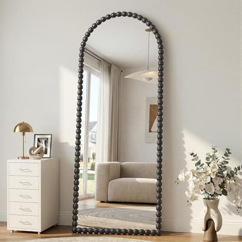 Antok Floor Mirror, 57"×21" Vintage Full Length Mirror Beaded Full Body Mirror with Stand, Hanging Mounted for Bedroom Living Room Cloakroom,Black,Luxury Style 6